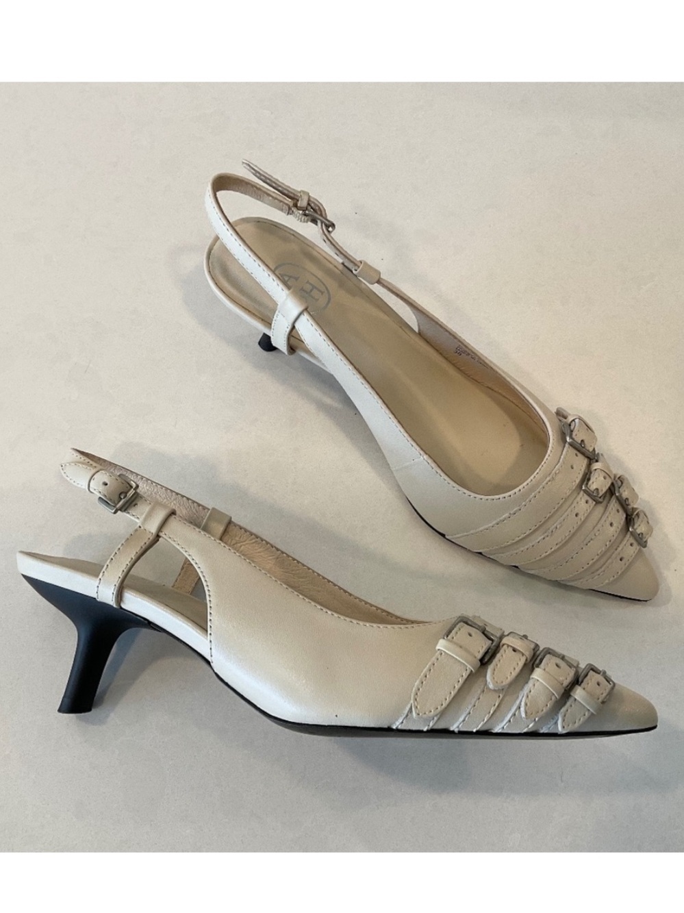 ASH Brenda Slingback Leather Talc  Off White Heels Size 7 Like New